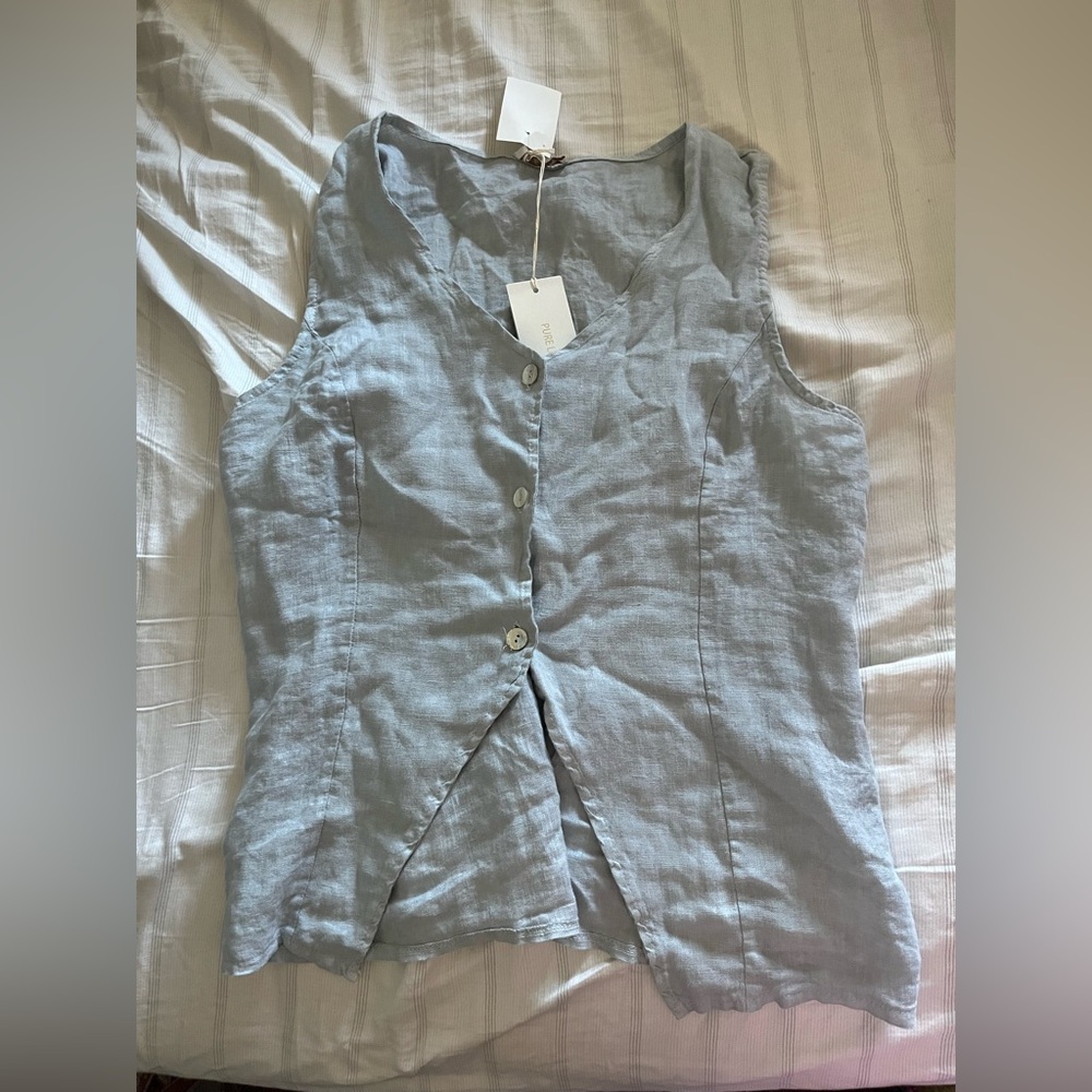 NWT BELLAMBRA LINEN Button-Up Sleeveless Top VEST